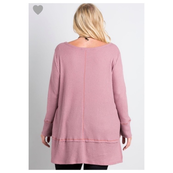 Plus Sz Mauve Waffle Knit Brushed High-lo Top - Picture 3 of 5